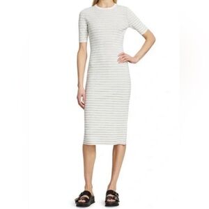 Theory Stripe Rib Dress‎ in Ivory/Black Glossed size large NWT